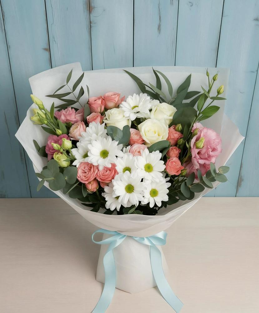 Букет цветов из: Розы, Лизиантусы и Хризантемы в Аллерое