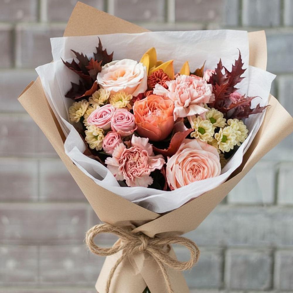 Букет цветов из: Гвоздики, Хризантемы и Розы в Аллерое