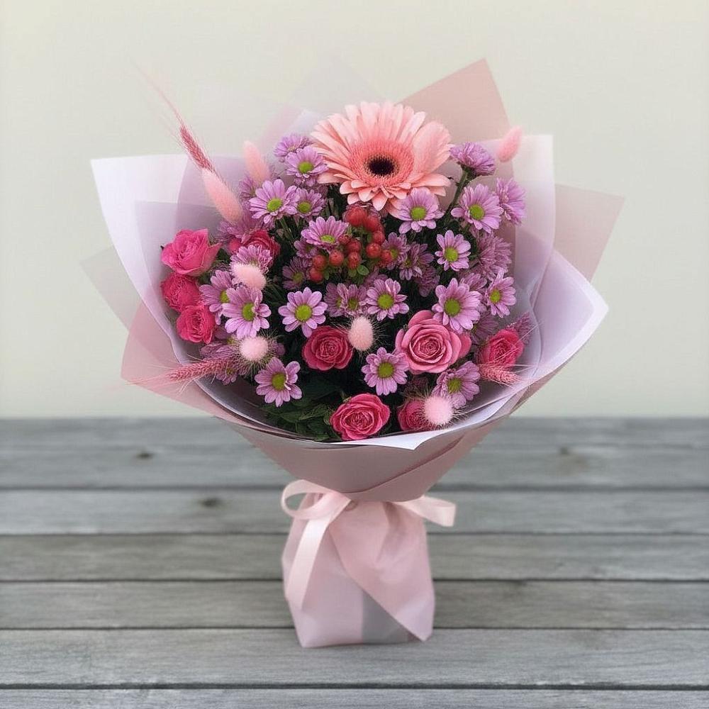 Букет цветов из: Розы, Герберы и Хризантемы в Аллерое