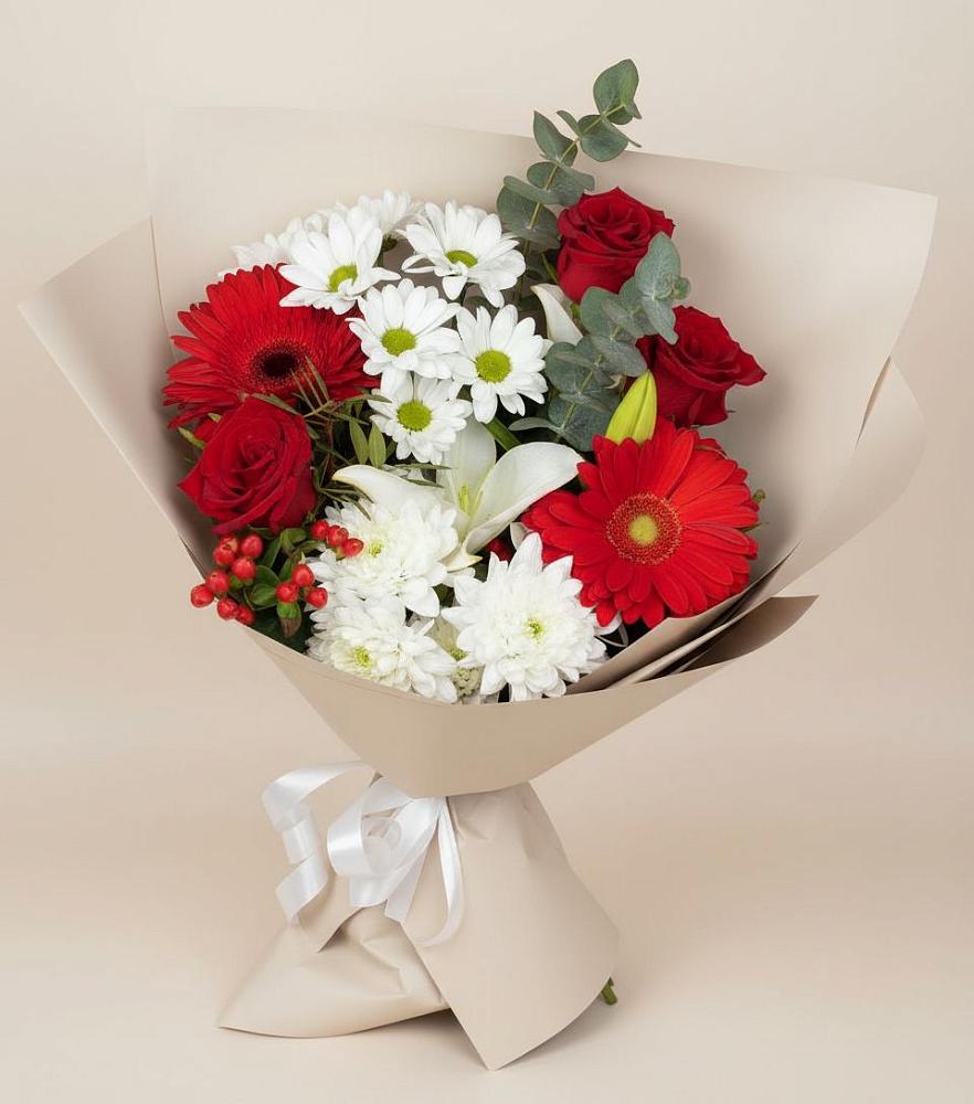 Букет цветов из: Розы, Хризантемы, Герберы и Лилии в Аллерое