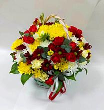 Цветочная композиция из Хризантемы и Розы в корзине #REPLACE_PRED# Аллерое