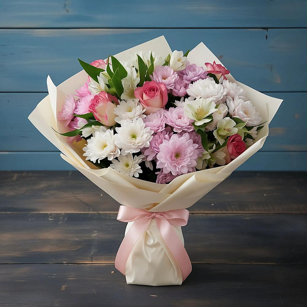 Букет цветов из: Хризантемы, Альстромерии и Розы в Аллерое